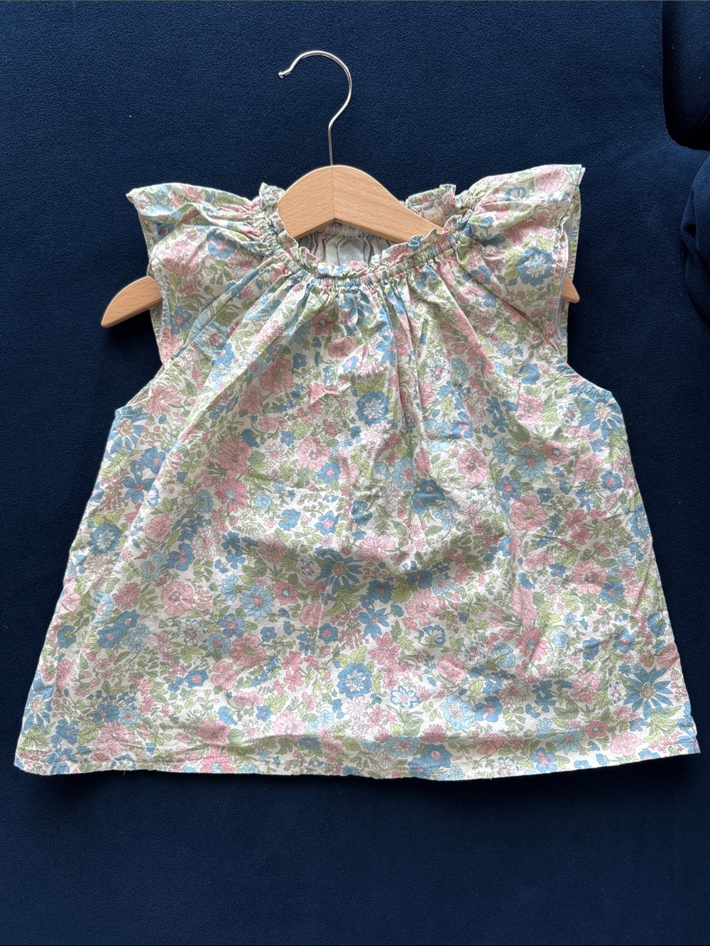 Girls Floral Ruffle Sleeve Top - Pink & Blue